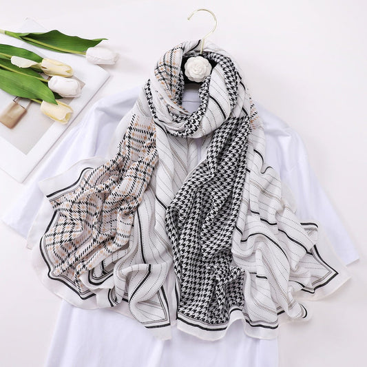 Black and White abstarct line Cotton Scarf