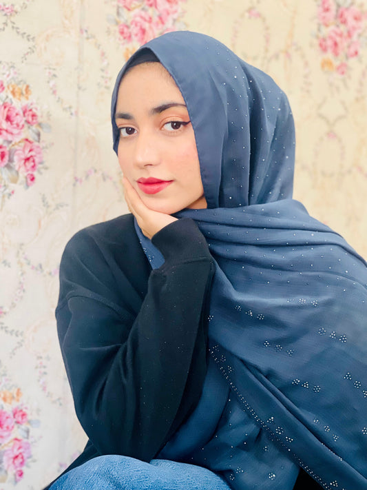 Grey Embellished Luxe Hijab