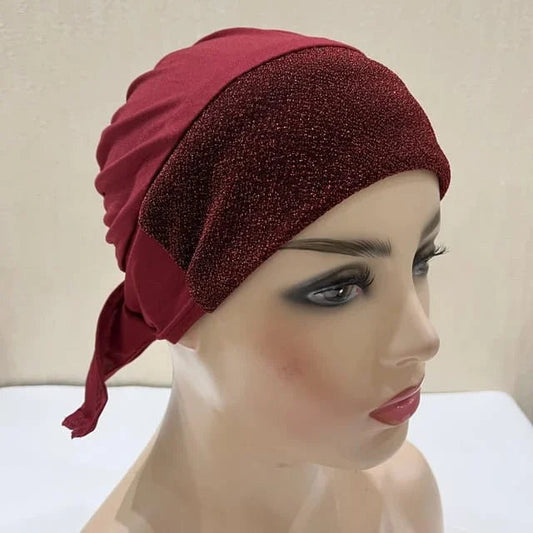 Maroon Shimmer tie-back Hijab Cap