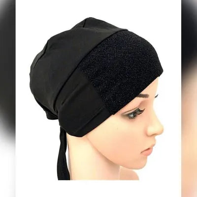 Black Shimmer tie-back Hijab Cap