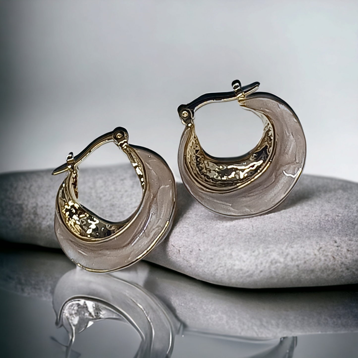 Chestnut Enamel Gold Plated Hoop Earrings