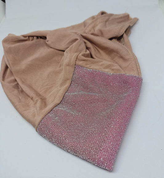 Pink Shimmer tie-back Hijab Cap