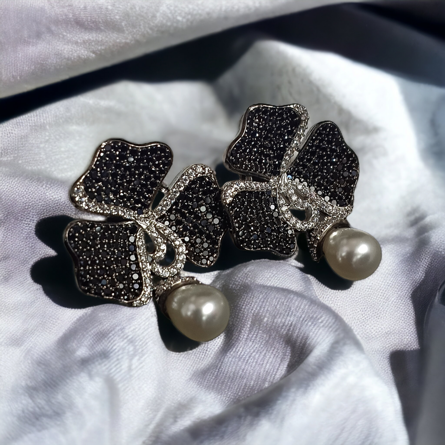 Black Cubic  Zicornia  Pearl Earrings